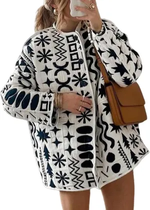 Wyeysyt Women's Quilted Puffer Jacket Lightweight Floral Print Padded Cardigan Button Down Puffy Coat Outwear